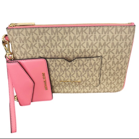 Michael Kors Jet Set Large 2 In 1 Card Case Wristlet Clutch Tea Rose Pink MK - Picture 2 of 5